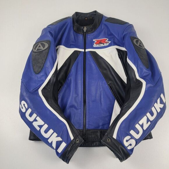 AGV Sport Suzuki Motorcycle Jacket XL 46 Blue White Black Genuine Leather GSXR